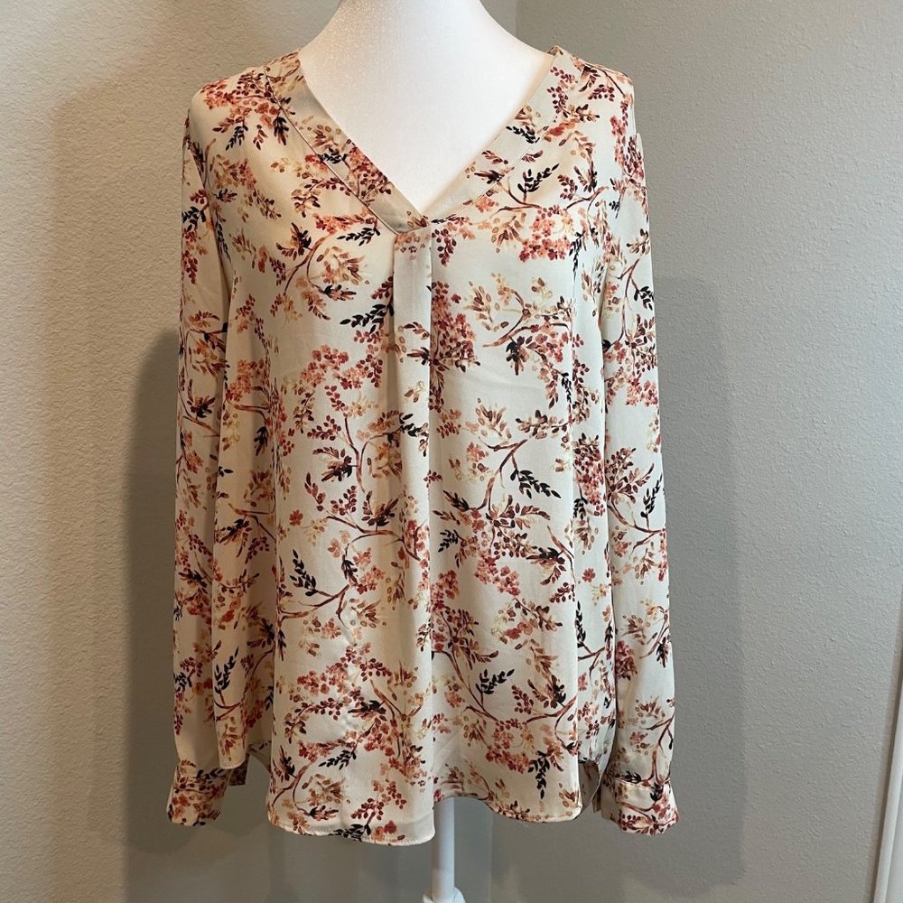Rose & Olive Pink/Brown Floral V Neck Blouse
